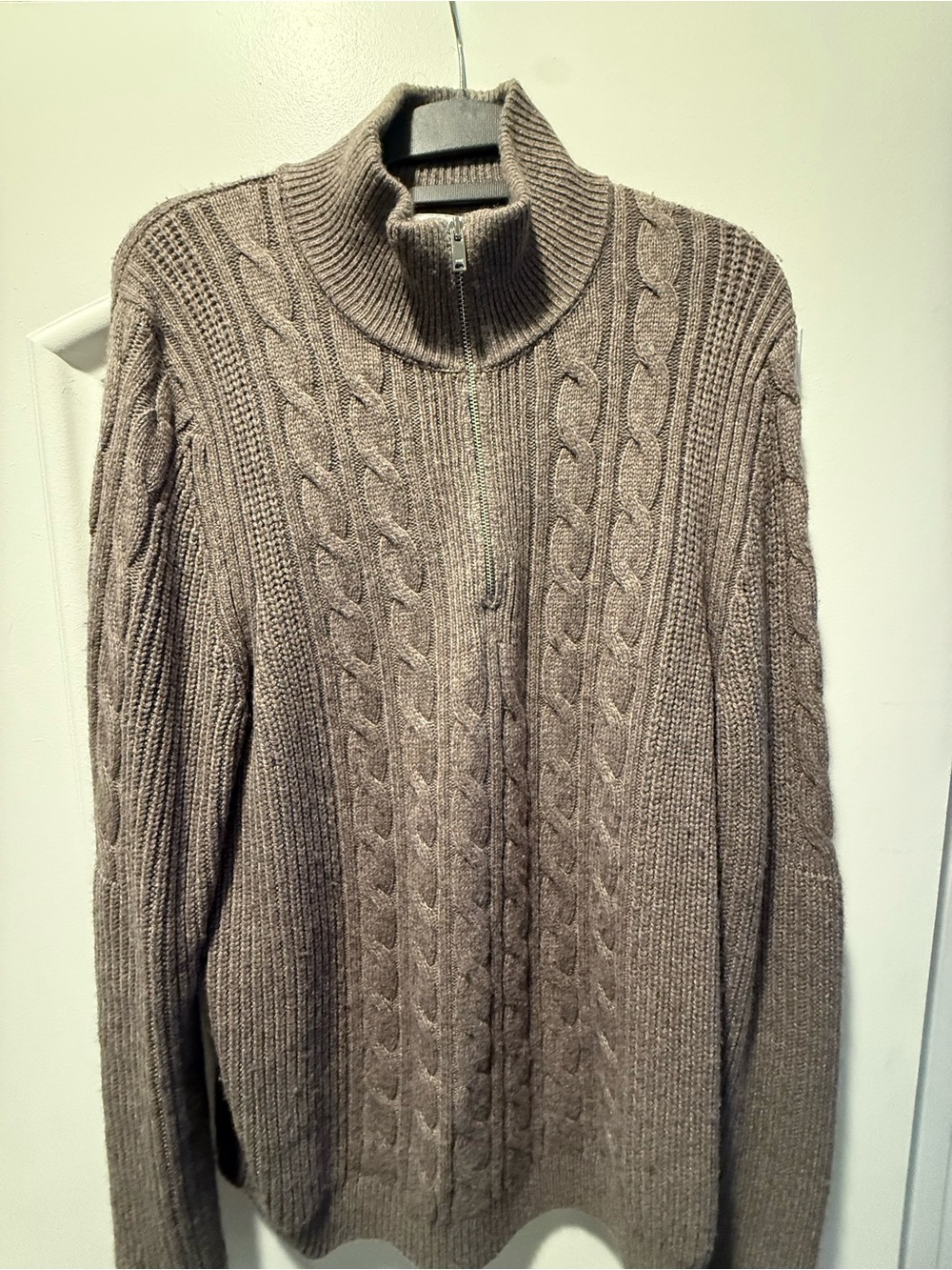 Reiss Men's Cable Knit Half-Zip Sweater - Taupe